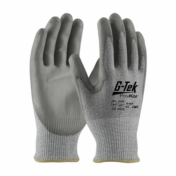 G-Tek 16-564 Industry
  Grade Seamless Knit PolyKor Blended Glove with Polyurethane Coated Flat Grip
  on Palm & Fingers - Bulk Pack ANSI A4 Cut Resistance [1 dozen]