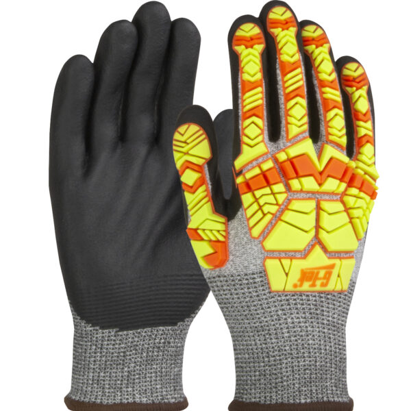 G-Tek 16-MP230HV Seamless Knit PolyKor Blended Glove with
  Hi-Vis Impact Protection and Nitrile Foam Coated Palm & Fingers ANSI A2
  Cut Resistance [1 pair]