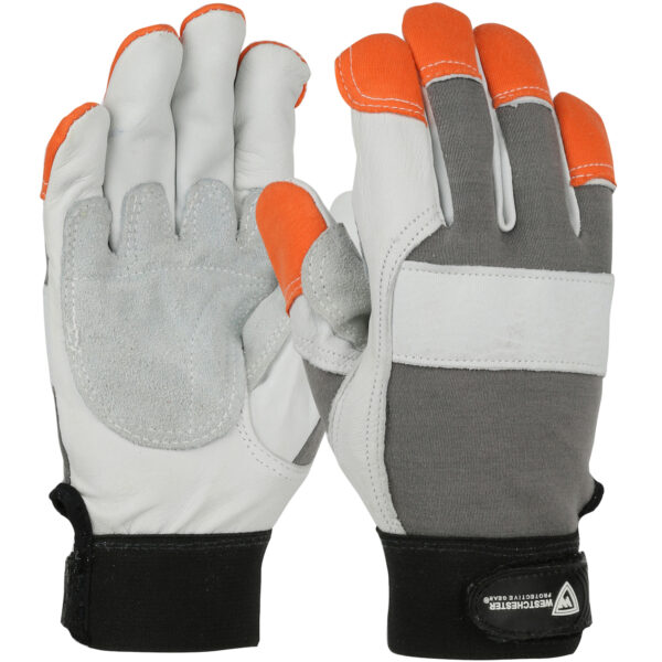 West Chester 86565 FR Goatskin Leather Glove with Split
  Cowhide Palm Patch and Nomex Back - Hi-Vis FR Fingertips [1 pair]
