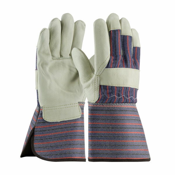 PIP 87-1663 Top Grain
  Cowhide Leather Palm Glove with Fabric Back - Rubberized Gauntlet Cuff [1
  dozen]